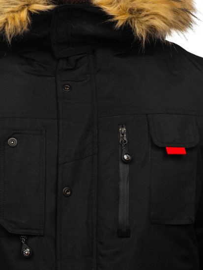 Čierna pánska prešívaná zimná bunda parka Bolf 5M791