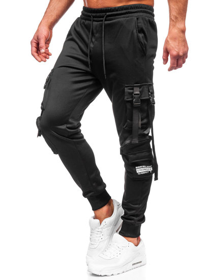 Čierne pánske teplákové jogger nohavice s cargo vreckami Bolf HS7173