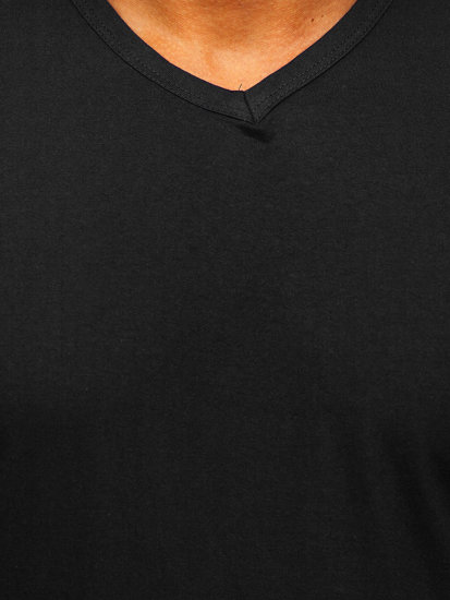 Čierne pánske tričko s výstrihom do V bez potlače Bolf 192131