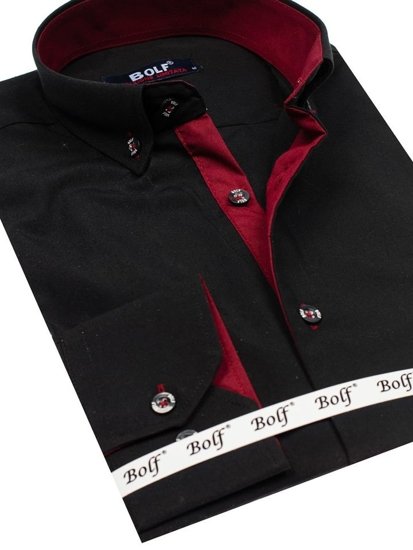 Čierno-bordová pánska elegantá košeľa s dlhými rukávmi Bolf 5722-1