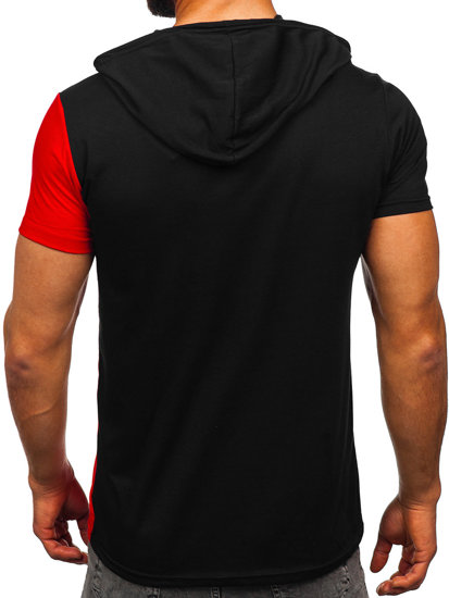 Čierno-červené pánske tričko s kapucňou a potlačou Bolf 8T981