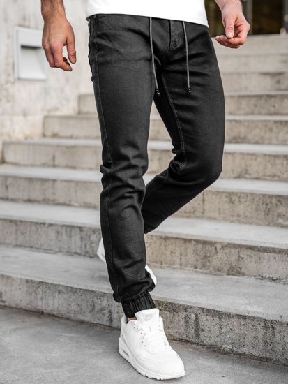 Czarne spodnie jeansowe joggery męskie Denley 60033W0