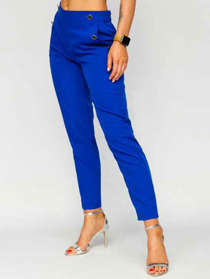 Dámske látkové nohavice s ozdobnými gombíkmi v kráľovsky modrej farbe Bolf 8155