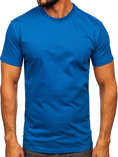 Modré pánske bavlnené tričko bez potlače Bolf 192397