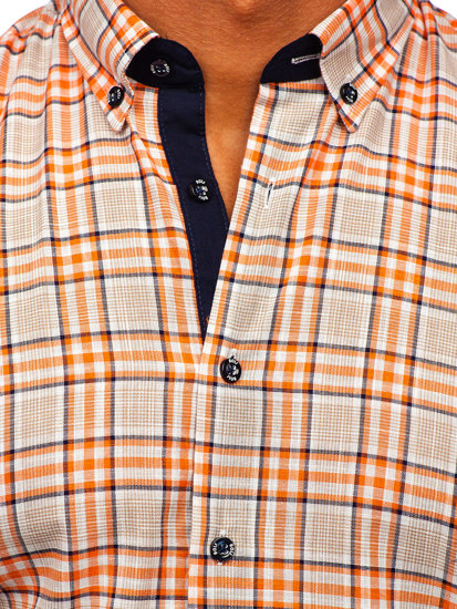 Oranžová pánska károvaná košeľa s krátkym rukávom Bolf 201501