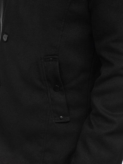 Pánsky čierny jednoradový kabát s vysokým golierom Bolf 8853