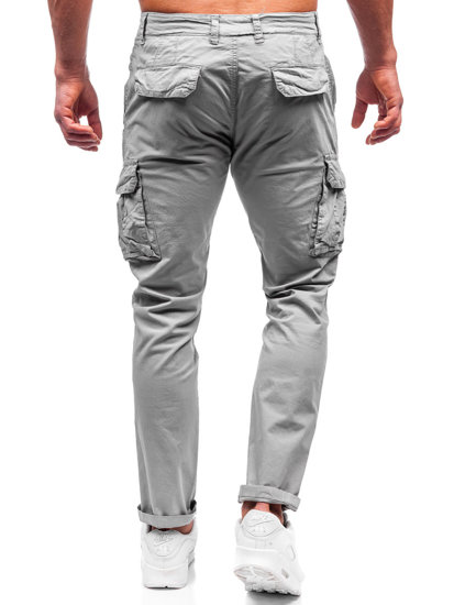 Sivé pánske látkové nohavice s cargo vreckami Bolf ZK7815