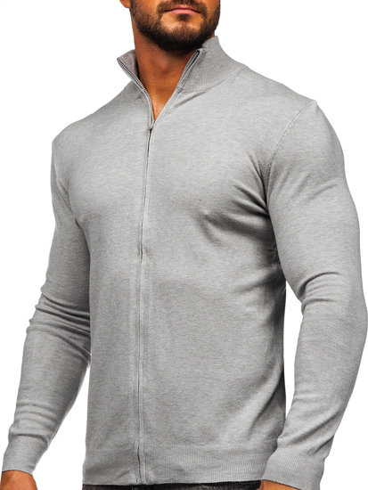 Sivý pánsky sveter so zapínaním na zips Bolf MM6004