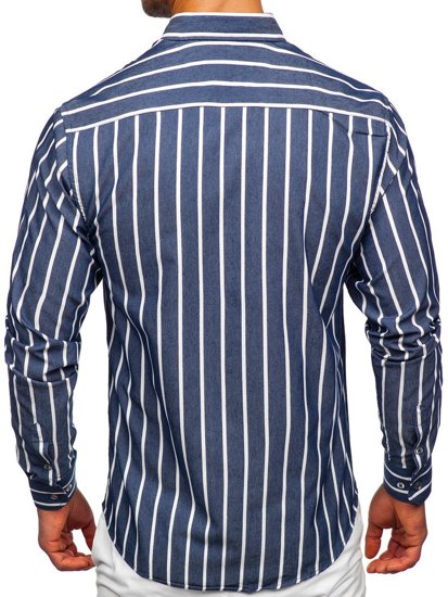 Tmavomodrá pánska pruhovaná košeľa s dlhými rukávmi Bolf 20730