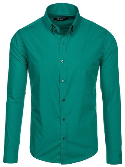 Zelená pánska elegantá košeľa s dlhými rukávmi BOLF 5821-1