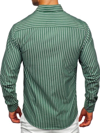 Zelená pánska pruhovaná košeľa s dlhými rukávmi Bolf 20731