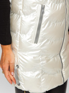 Biela dámska dlhá prešívaná vesta s kapucňou Bolf 7043