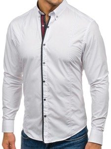 Biela pánska elegantá košeľa s dlhými rukávmi BOLF 7722