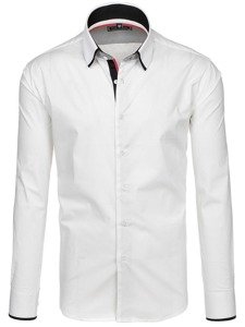 Biela pánska elegantná košeľa s dlhými rukávmi BOLF G6