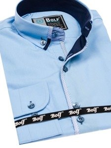 Blankytná pánska elegantná košeľa s dlhými rukávmi BOLF 5811