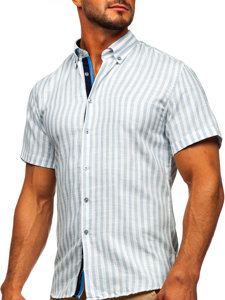 Blankytná pánska pruhovaná košeľa s krátkym rukávom Bolf 21500