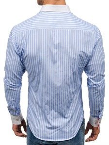 Blankytná pánska prúžkovaná košeľa s dlhými rukávmi BOLF 1771