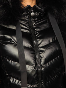 Čierna dámska prešívaná zimná bunda s kapucňou Bolf 5M773