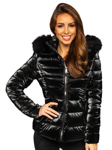 Čierna dámska prešívaná zimná bunda s kapucňou Bolf DK030