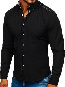 Čierna pánska elegantá košeľa s dlhými rukávmi BOLF 6920