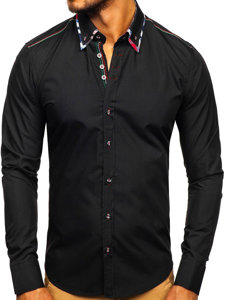 Čierna pánska elegantná košeľa s dlhými rukávmi BOLF 3701