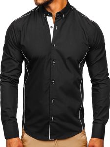 Čierna pánska elegantná košeľa s dlhými rukávmi Bolf 5722