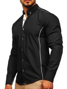 Čierna pánska elegantná košeľa s dlhými rukávmi Bolf 5722
