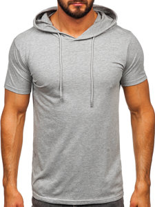 Sivé pánske tričko s kapucňou bez potlače Bolf 8T957