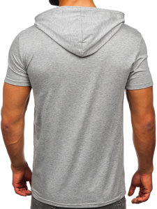Sivé pánske tričko s kapucňou bez potlače Bolf 8T957