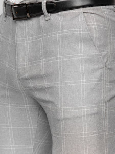 Sivo-biele pánske látkové chino nohavice s károvaným vzorom Bolf 0036