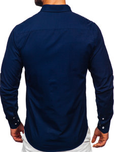Tmavomodrá pánska elegantná košeľa s dlhými rukávmi Bolf 6920