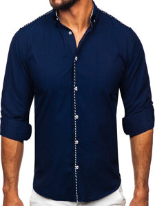 Tmavomodrá pánska elegantná košeľa s dlhými rukávmi Bolf 6920
