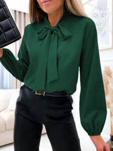 Zelená dámska elegantná košeľa s dlhými rukávmi a mašľou Bolf 644
